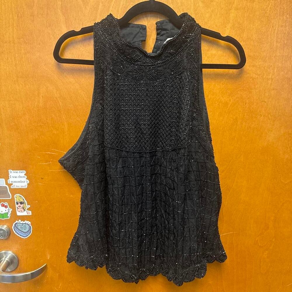Papell Boutique Evening Black Beaded Top 3X Y2K 90s Vintage Plus Size Glam